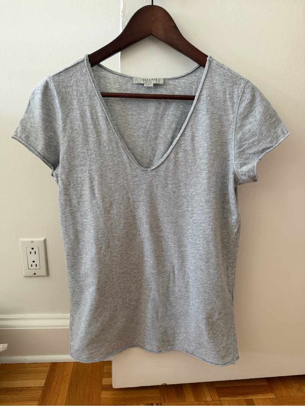 AllSaints Women's - S -  Light Gray V-Neck Short Sleeve Tee
